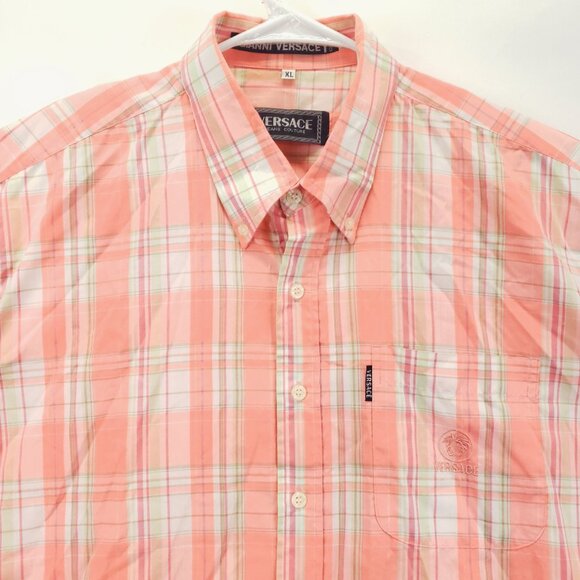 *RARE* Gianni Versace K2000 Plaid Shirt Mens XL Pink White - Picture 3 of 13